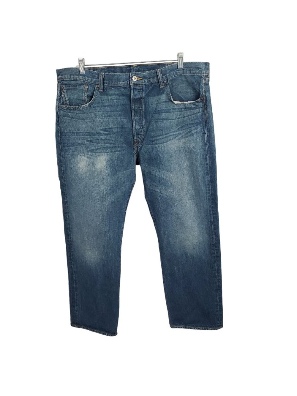 Levi's Mens Size 40 x 30 Jeans 501 Button Fly Blue Denim Straight Leg Med Fade
